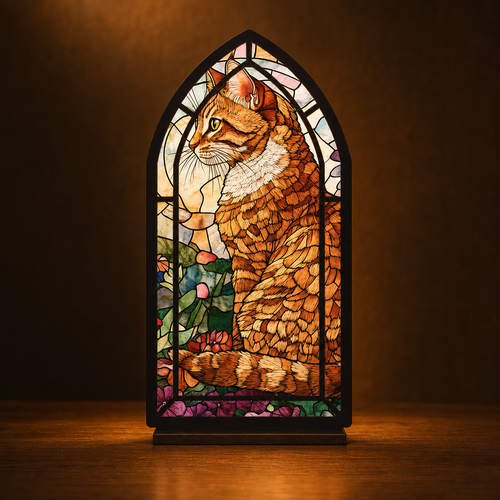 Amber Garden Cat — Lumenvale close frontal artwork view