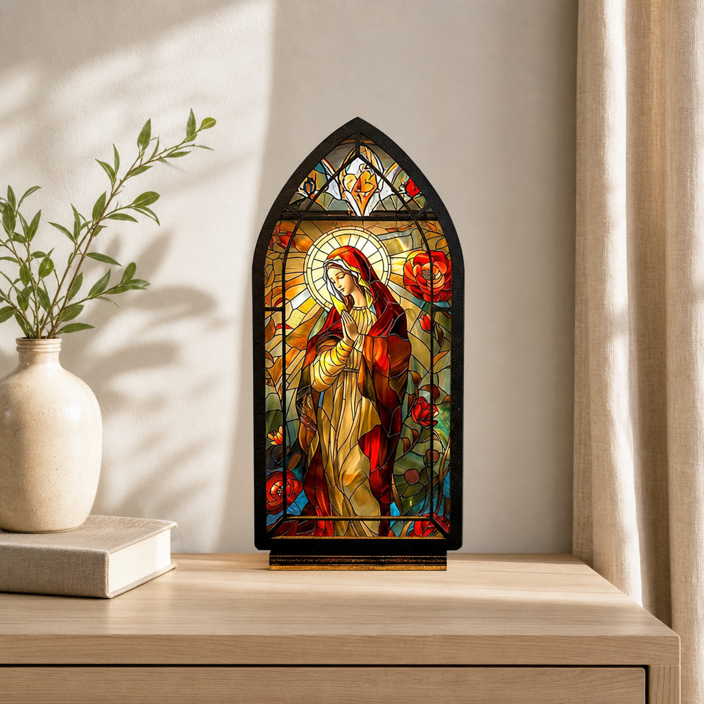 Our Lady of Roses — Candlelight Window dimensions and materials