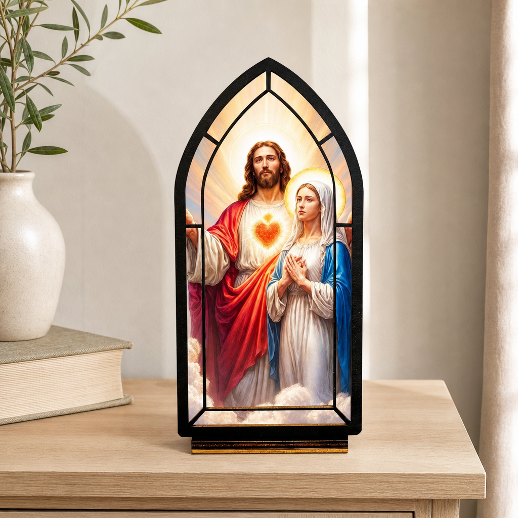 Sacred Hearts of Jesus & Mary — Candlelight Window dimensions and materials