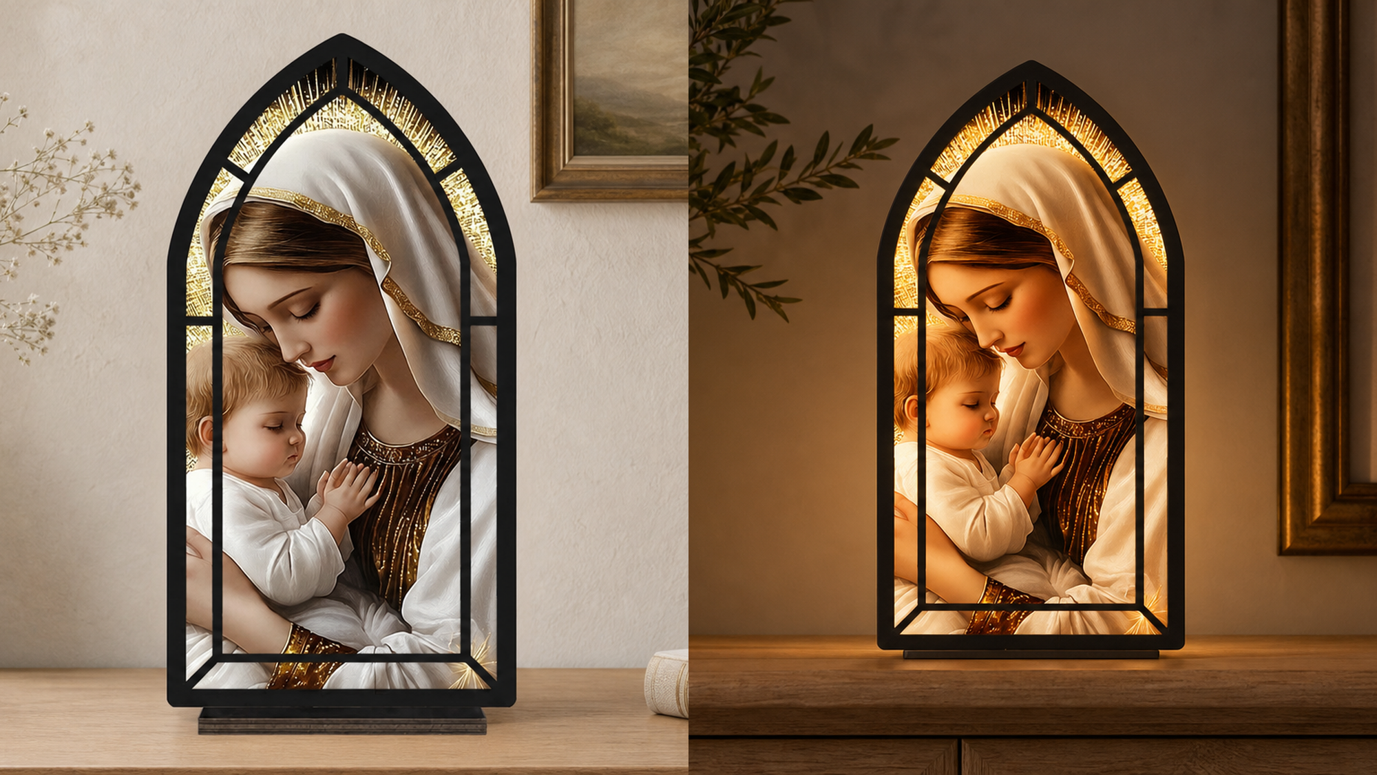 Tender Madonna & Child — Candlelight Window